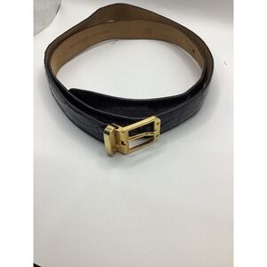 Vintage Italian Genuine Leather Alligator belt Black Gold Hardware Old Money Lux